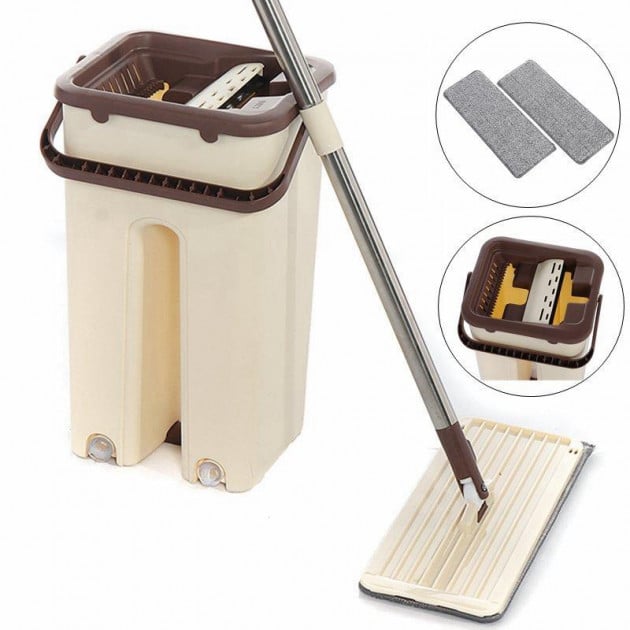 Швабра-лентяйка Supretto Scratch Cleaning Mop с ведром и автоматическим отжимом