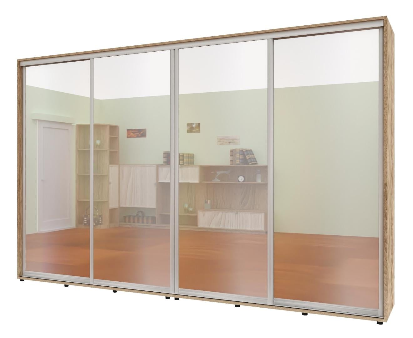 Шкаф-купе четырехдверный Комфорт Мебель Зеркало Макси 380х60х220 см Дуб натуральный