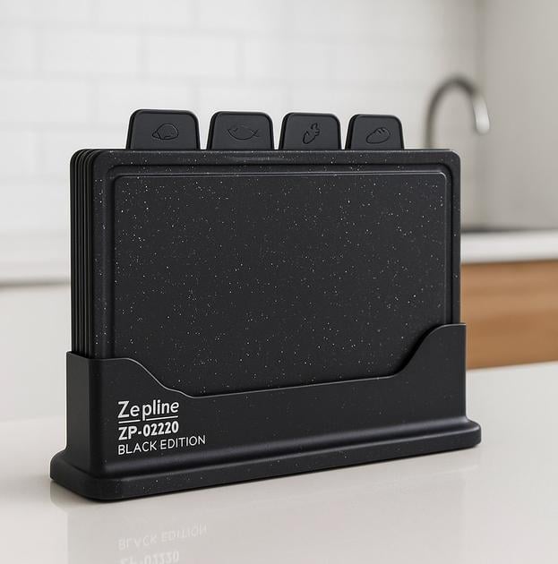 Набор кухонный досок Zepline ZP-00220 с удобной подставкой для различных продуктов 5 штук Черный