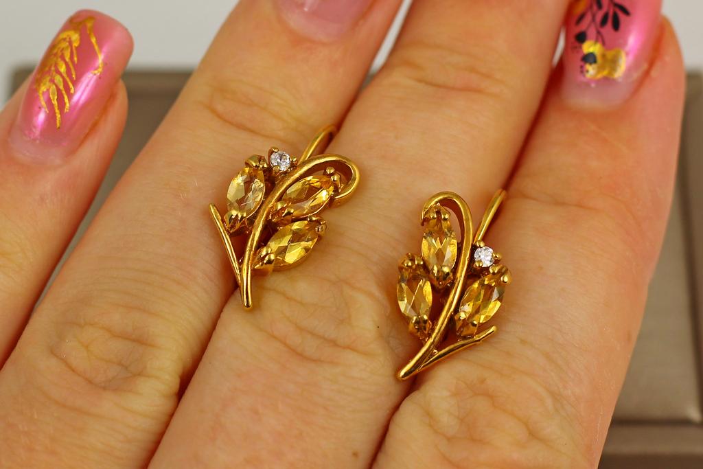 Серьги три риса с цитрином 2 см Золотистый (30292586)