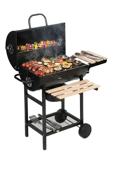 Гриль-барбекю угольный MultiGarden BBQ0387 с крышкой на колесиках уличный Черный (AN-BBQ0387)