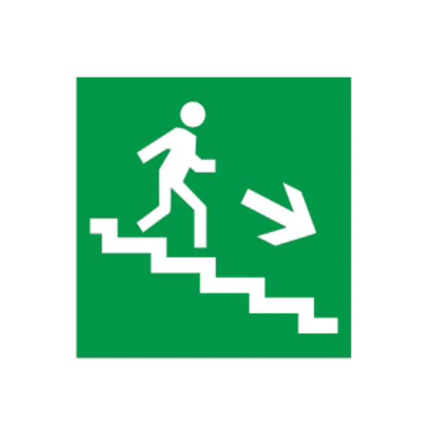 Этикетка самоклеящаяся УЭК Направление к эвакуационному выходу по ступеням направления вниз 150x150 мм (YPC30-150NEV-LNAPRVN)