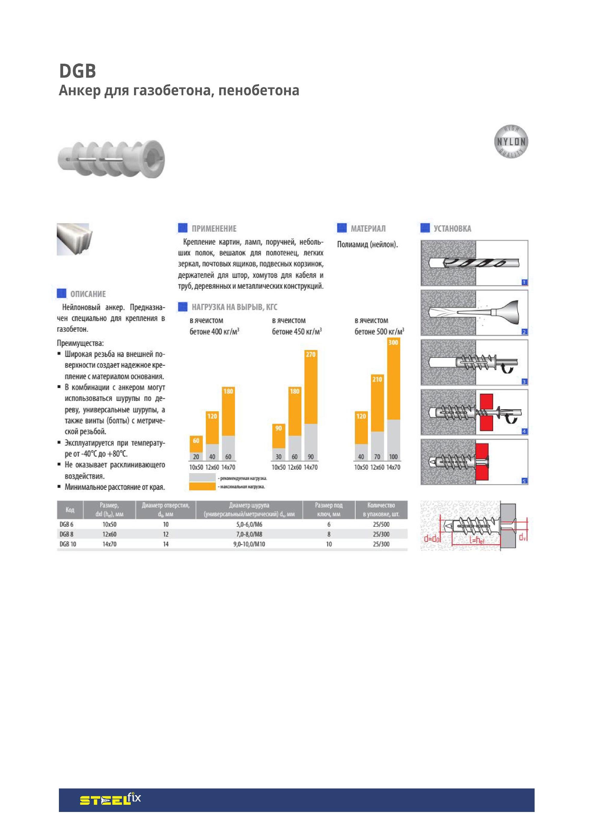Дюбель Steelfix для газобетону 10х50 DGB нейлон 5шт. (023258) - фото 2
