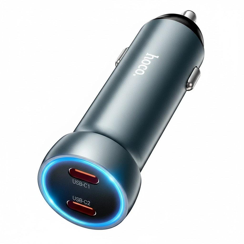 Зарядное устройство автомобильное Hoco Z54B 2×USB-C 60 W PD/QC LED Серый (32162314)