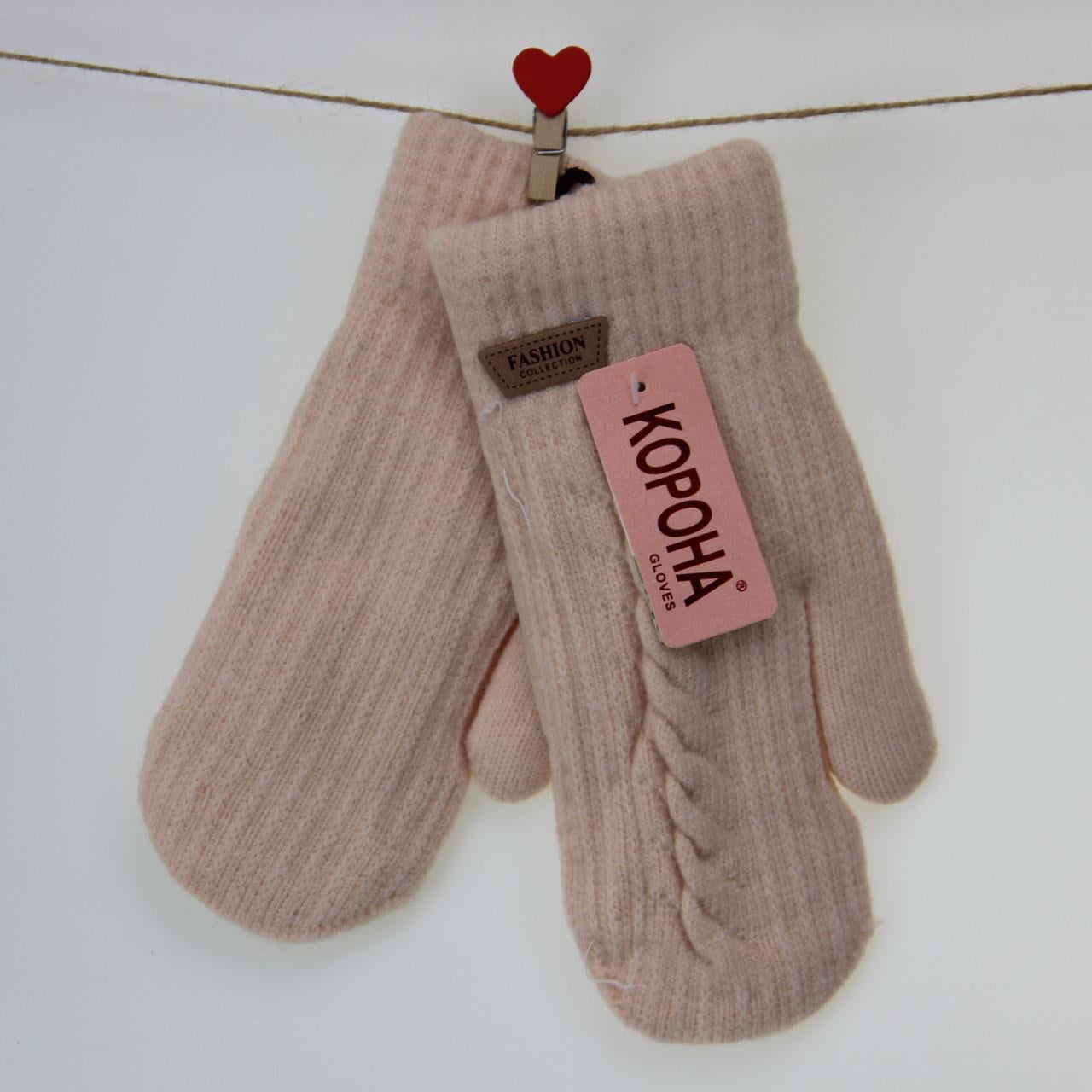 Перчатки женские шерстяные с мехом двойные S-М Светло-розовый (33919)