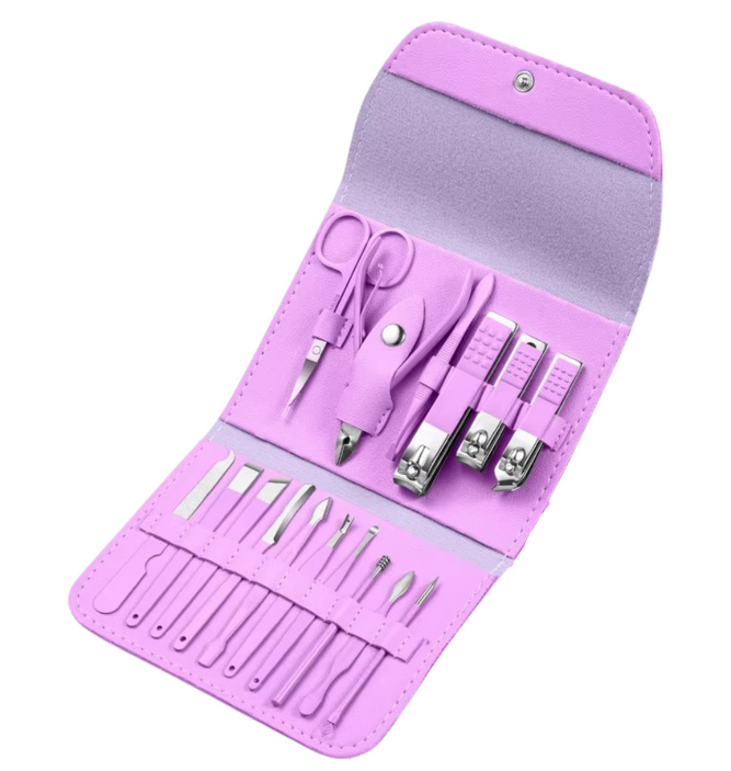 Набір інструментів для манікюру та педикюру 16 шт. Рожевий