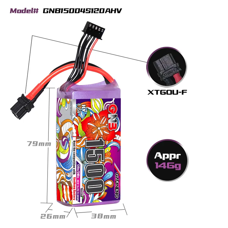 Батарея GNB 4S 1500 mAh 15,2V 120C/240C XT60 - фото 4