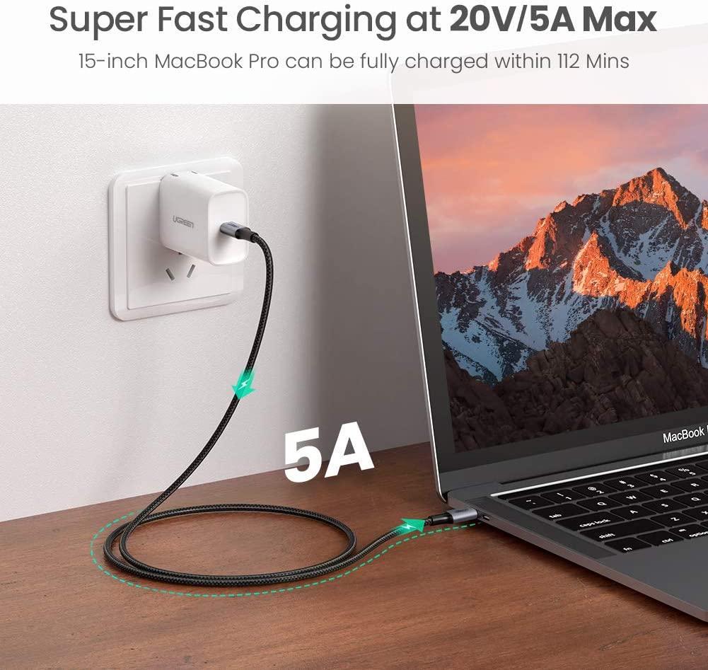 Кабель зарядный Ugreen Type-C 5А 100W QC4,0 1,5 м Black (US316) - фото 3 Кабель зарядный Ugreen Type-C 5А 100W QC4,0 1,5 м Black (US316) - фото 3