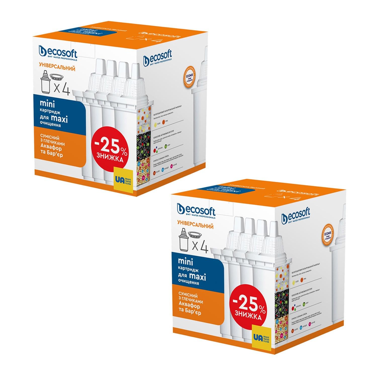 Сменные картриджи Ecosoft 3+1 универсальные к фильтрам-кувшинам 2 уп. (27074426)