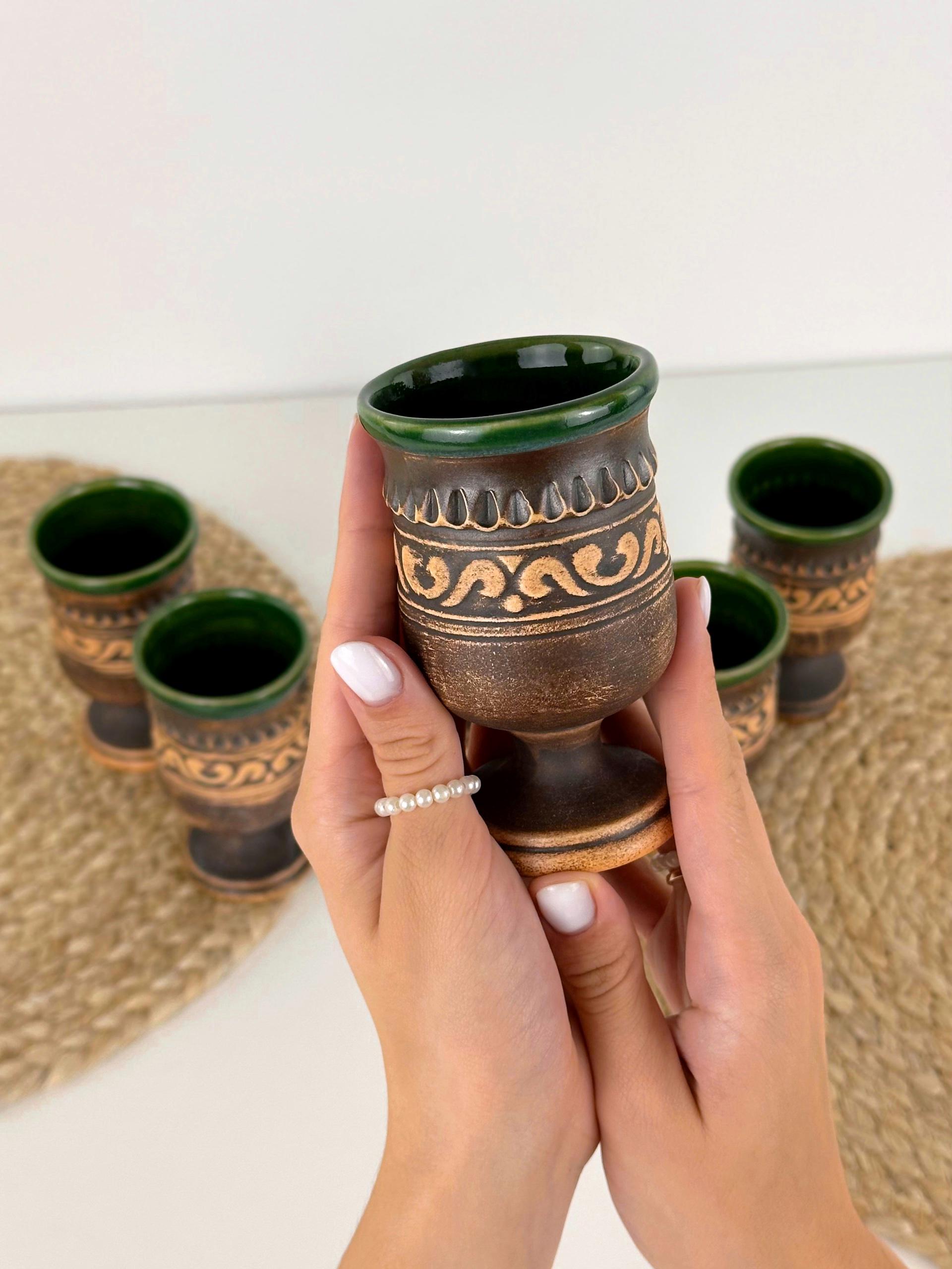 Набір глиняних келихів Гражда 0,1 л х 6 шт. Коричневий (17019-31) - фото 3