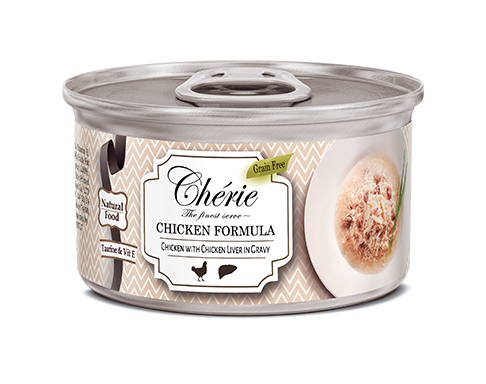 Корм влажный Cherie кусочки мяса курицы и куриной печени в соусе 80 г (CHS19002)