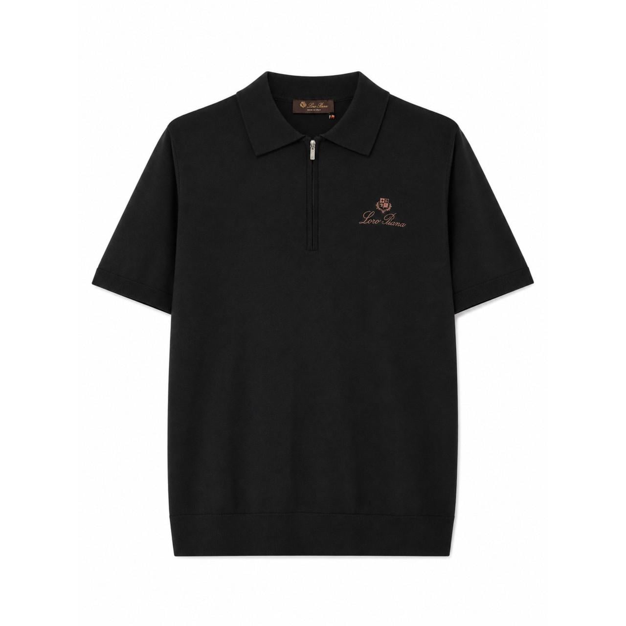Поло мужское Loro Piana на молнии с вышитым логотипом Premium Casual Черный