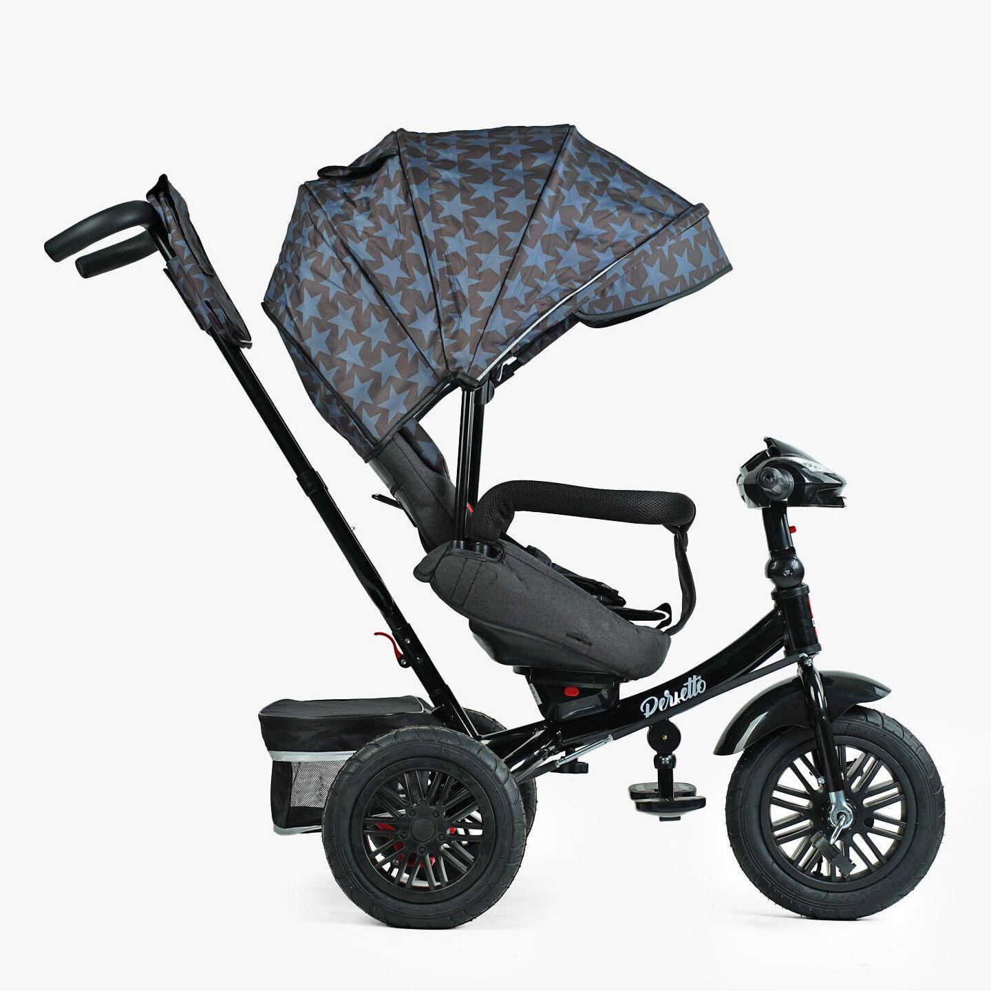 Велосипед дитячий триколісний Best Trike Perfetto 8066 надувні колеса музична панель з USB та батьківською ручкою Чорно-синій (107-10) - фото 2