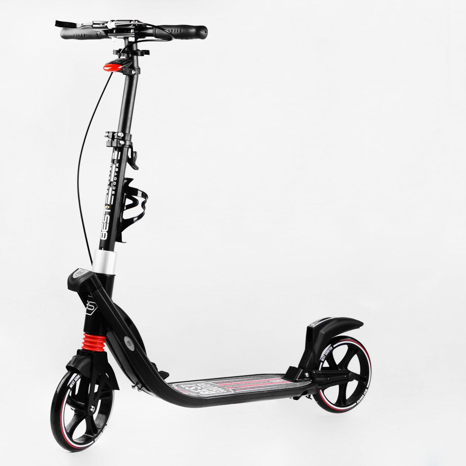 Самокат двоколісний складаний Best Scooter ліхтарик та 2 амортизатора Black/Red (114434) - фото 1