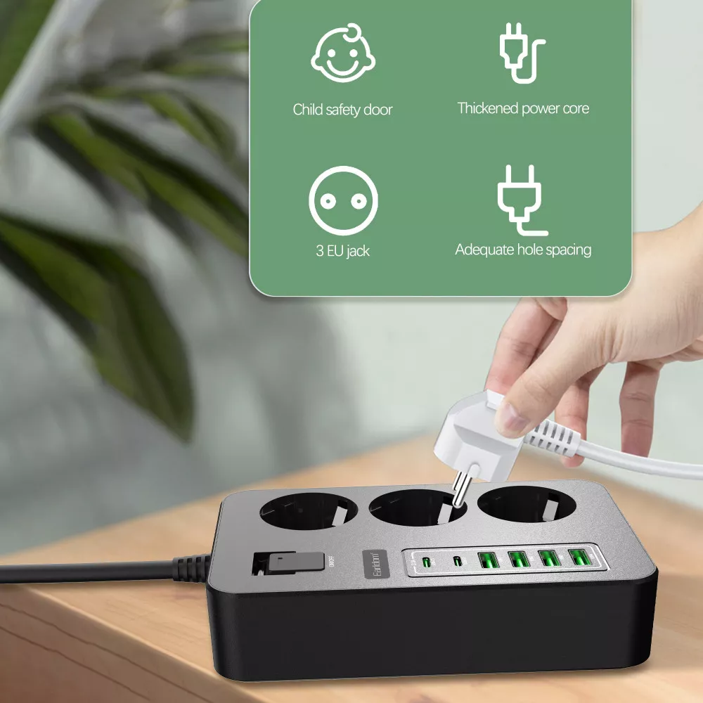 Фільтр живлення Earldom SC14 мережевий 4USB 2USB-C 3P 3000W 2 м (786294) - фото 6 Фільтр живлення Earldom SC14 мережевий 4USB 2USB-C 3P 3000W 2 м (786294) - фото 6