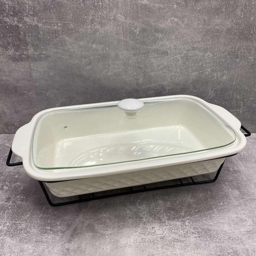 Мармит керамический Maestro прямоугольный 2,5 л с черной подставкой 40 см (MR-11659-73)