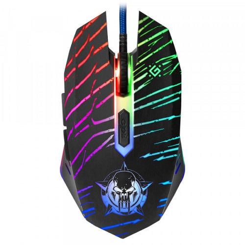 Мышка Defender Dark Agent GM-590L игровая с ковриком 6кн до 12800dpi Black