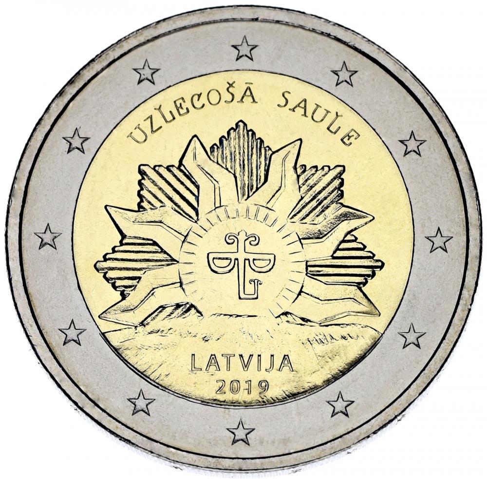Коллекционная монета Латвия 2 евро 2019 Биметалл Восходящее солнце UNC (М12439)