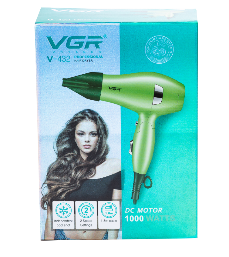 Фен для волосся дорожній VGR V-432 з концентратором Зелений (29871266) - фото 5
