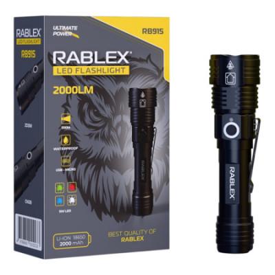 Ліхтар ручний Rablex RB915 4T6 1х18650 акумулятор zoom Type-C 2000LM Синій/Червоний/Зелений/Білий