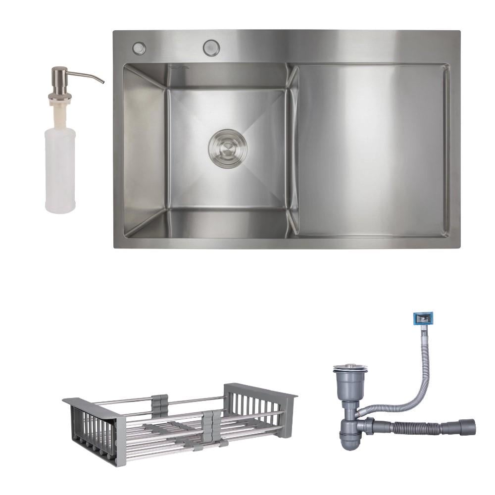 Мойка кухонная интегрированная Lidz Handmade H7849R с правым крылом Brushed Steel 30/10 мм LDH7849BRUR45591