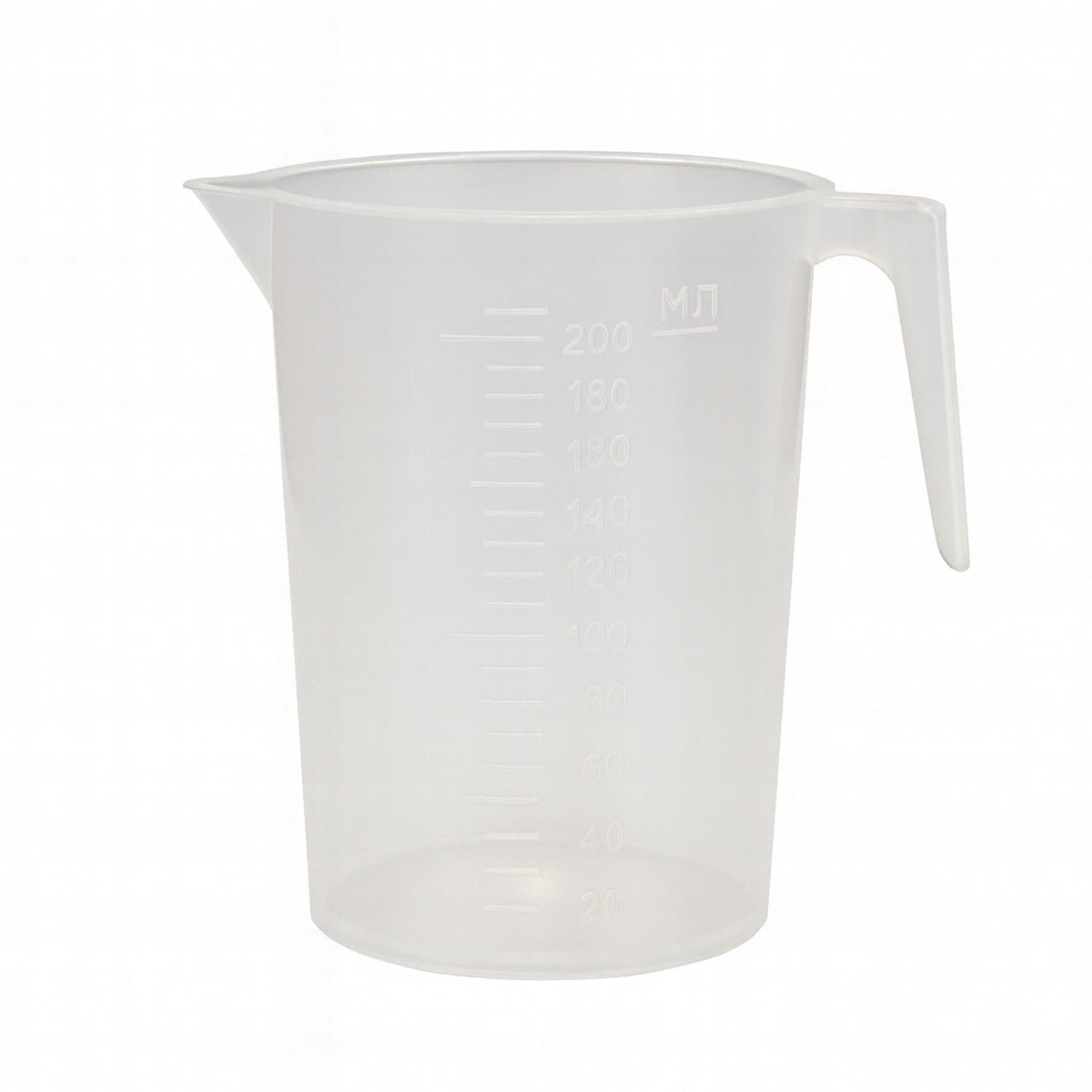 Мерный стакан пластмассовый с ручкой для пищевых продуктов 200 мл Прозрачный