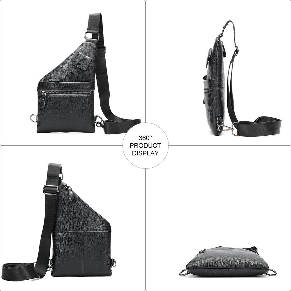 Чоловіча сумка-слінг Lorian з натуральної шкіри із зовнішніми кишенями на блискавці та магніті Чорний (LR 259202-black) - фото 6 Чоловіча сумка-слінг Lorian з натуральної шкіри із зовнішніми кишенями на блискавці та магніті Чорний (LR 259202-black) - фото 6