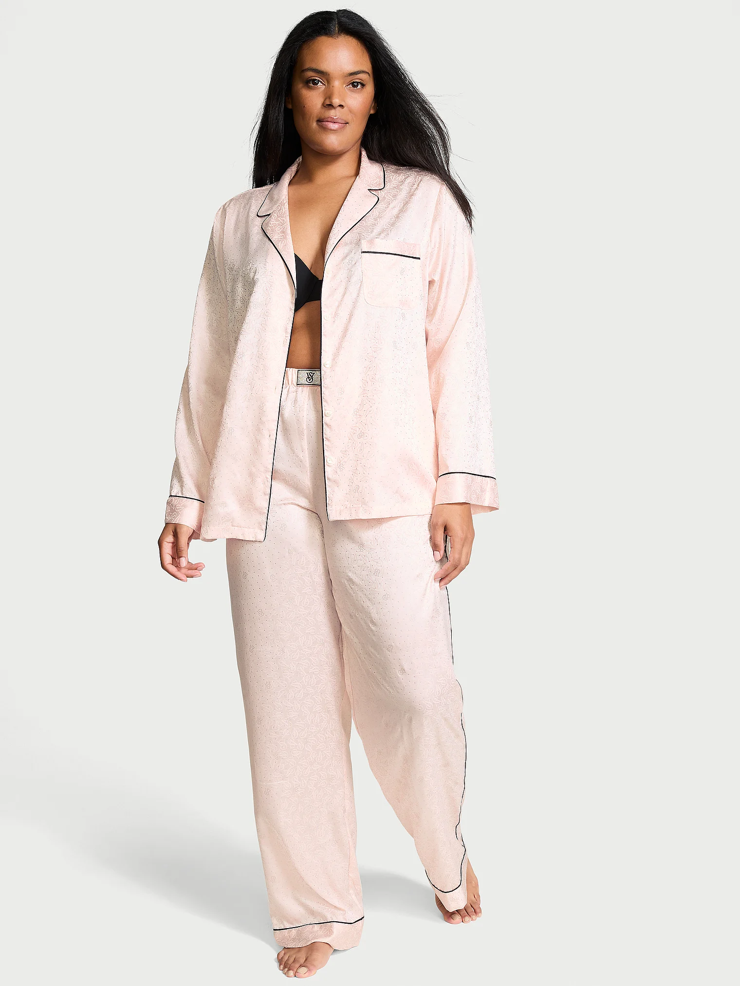 Піжама жіноча Victoria's Secret Glazed Satin Dew Drop Long Pajama Set сатинова XS Рожевий (23319583)
