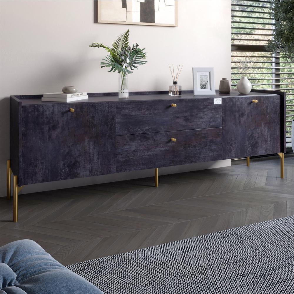 Тумба под телевизор с ящиками Lion Wood с золотыми ножками 180х50х40 см. Бетон темный (000-000-2411)