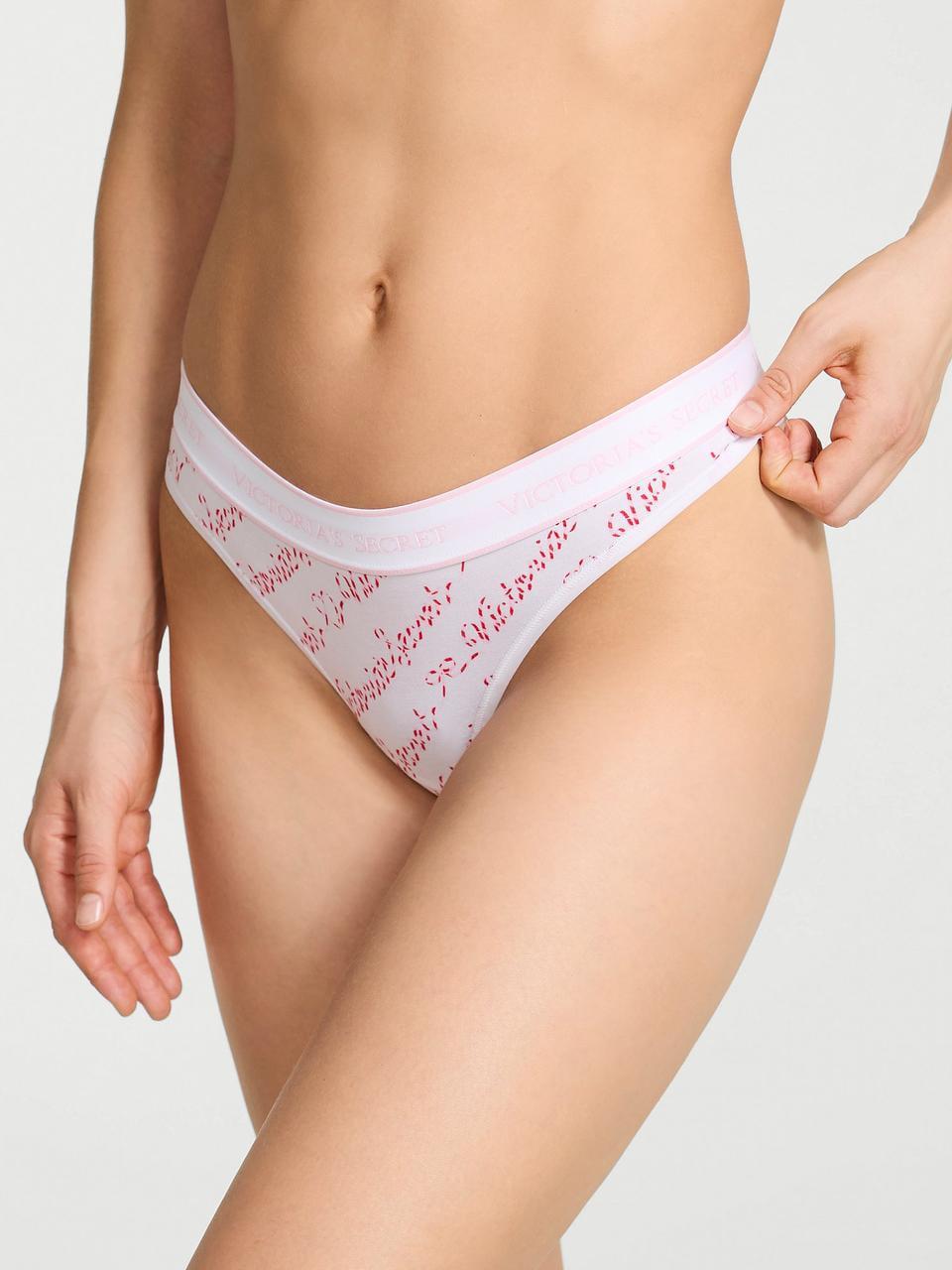 Трусики женские Victoria's Secret Logo Cotton Thong S Белый (27769118792)