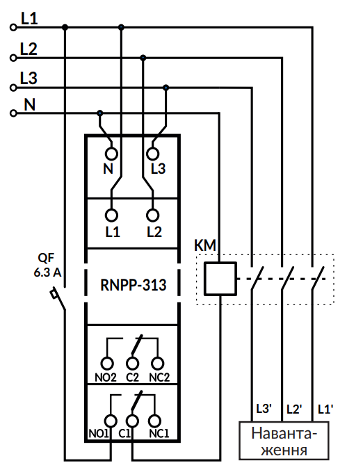 Реле напруги та контролю фаз Новатек РНПП-313 трифазне - фото 2