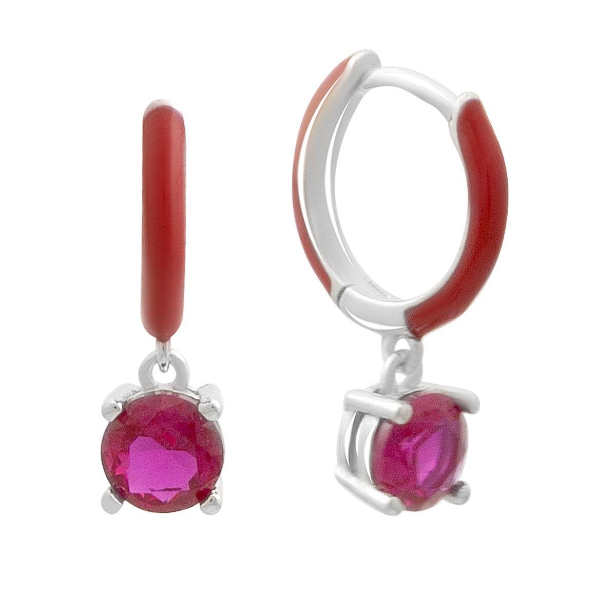 Серьги серебряные с красной эмалью и фианитами