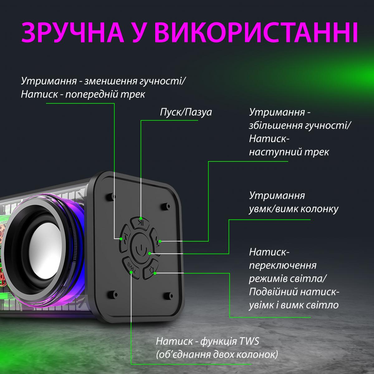 Портативна колонка V8 BT/TF/USB/TWS 10 Вт Чорний (20993095) - фото 5