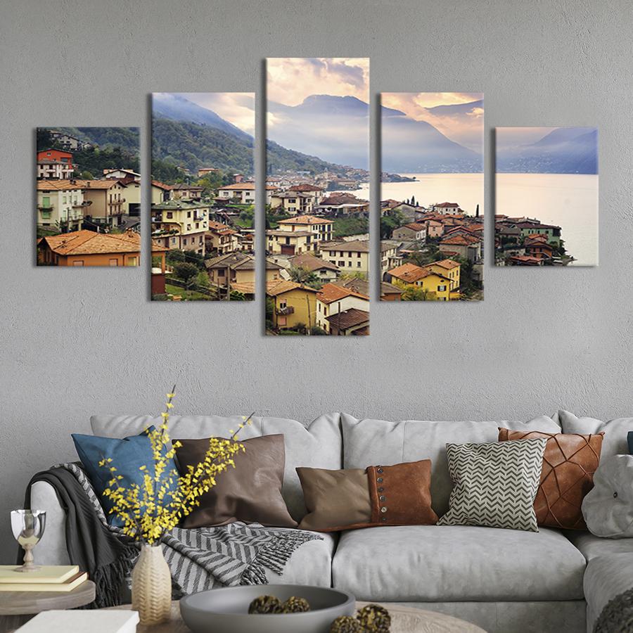 Модульная картина из 5 частей Италийский городок на берегу моря 112x54 см (358-52)
