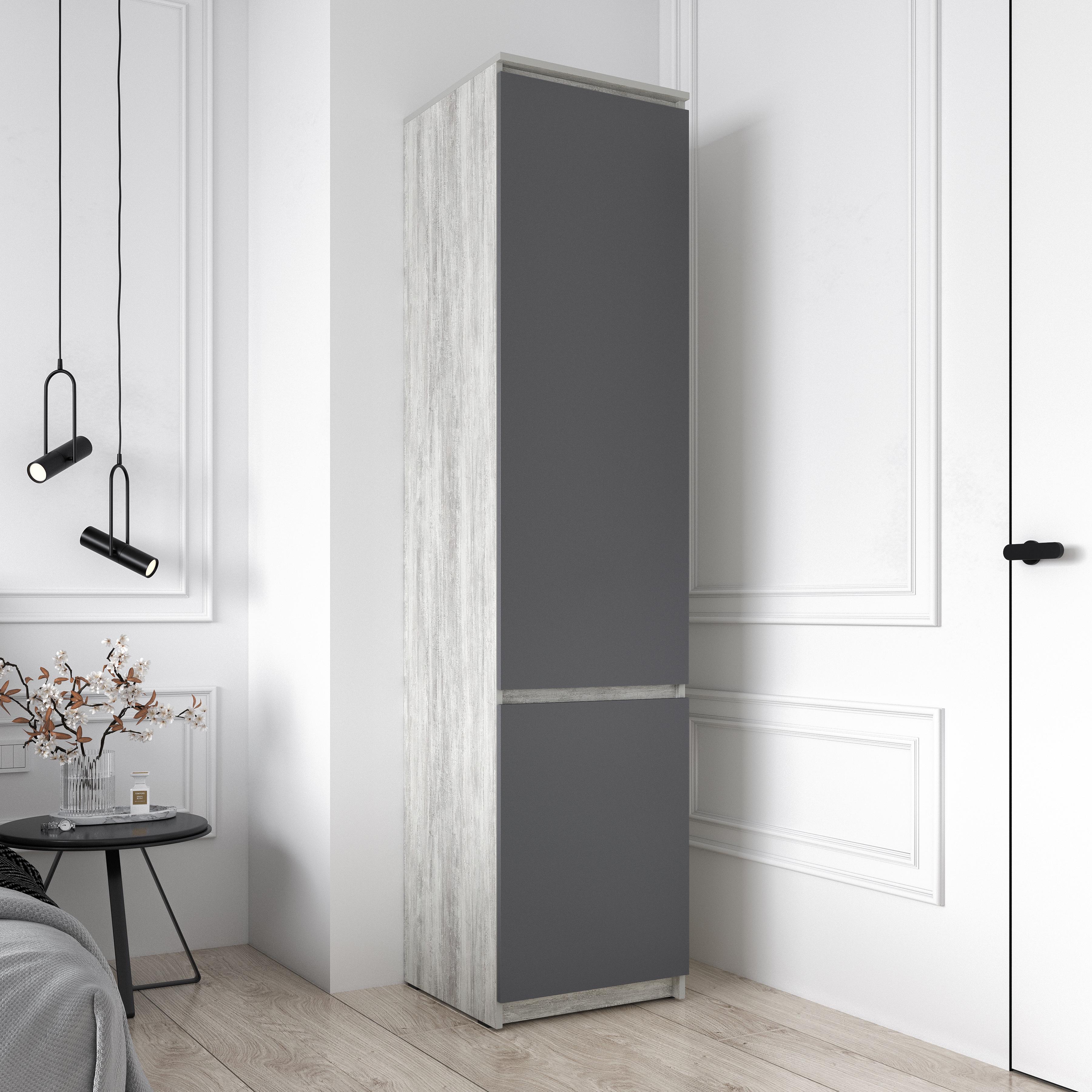 Шафа-пенал двохдверний закритий зі штангою та полицями 500x2117x498 мм Бетон/Антрацитовий (mt-218-bt-an)