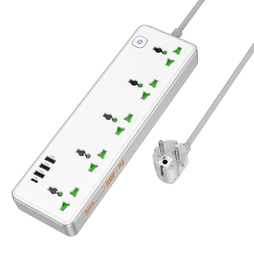 Удлинитель Hoco AC13A USB 5 розеток 3USB Type-C White (020753)