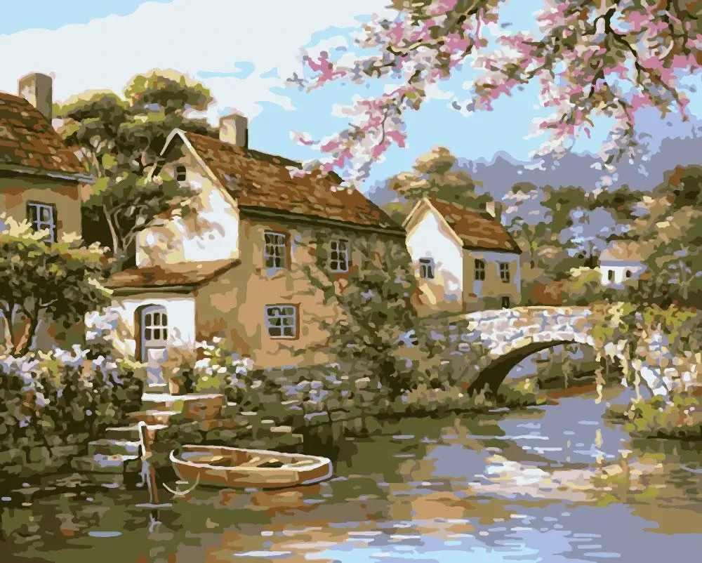 Картина за номерами Origami Село на березі річки 40х50 см (LW3072)