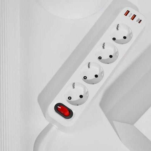 Подовжувач мережевий Hoco NS1 2USB/1Type-C 4000W 20W/3A Power Delivery/Quick Charge 1,8 м Білий - фото 5 Подовжувач мережевий Hoco NS1 2USB/1Type-C 4000W 20W/3A Power Delivery/Quick Charge 1,8 м Білий - фото 5