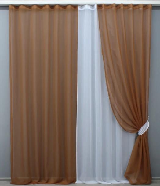 Шторы шифон 1,5x2,9 м 3 шт. Коричневый/Белый (011дк) Шторы шифон 1,5x2,9 м 3 шт. Коричневый/Белый (011дк)