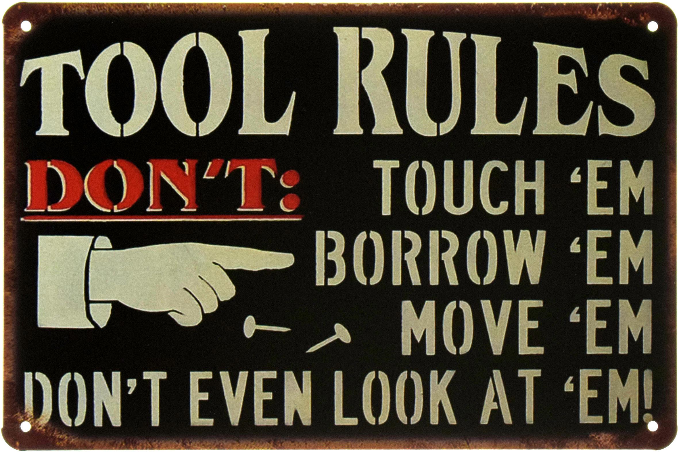 Табличка металлическая Правила Инструмента/Tool Rules 20x30 см