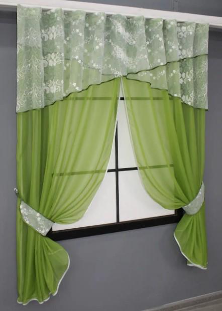 Комплект штор на кухню 270х170 см Оливковий (091к) - фото 2 Комплект штор на кухню 270х170 см Оливковий (091к) - фото 2