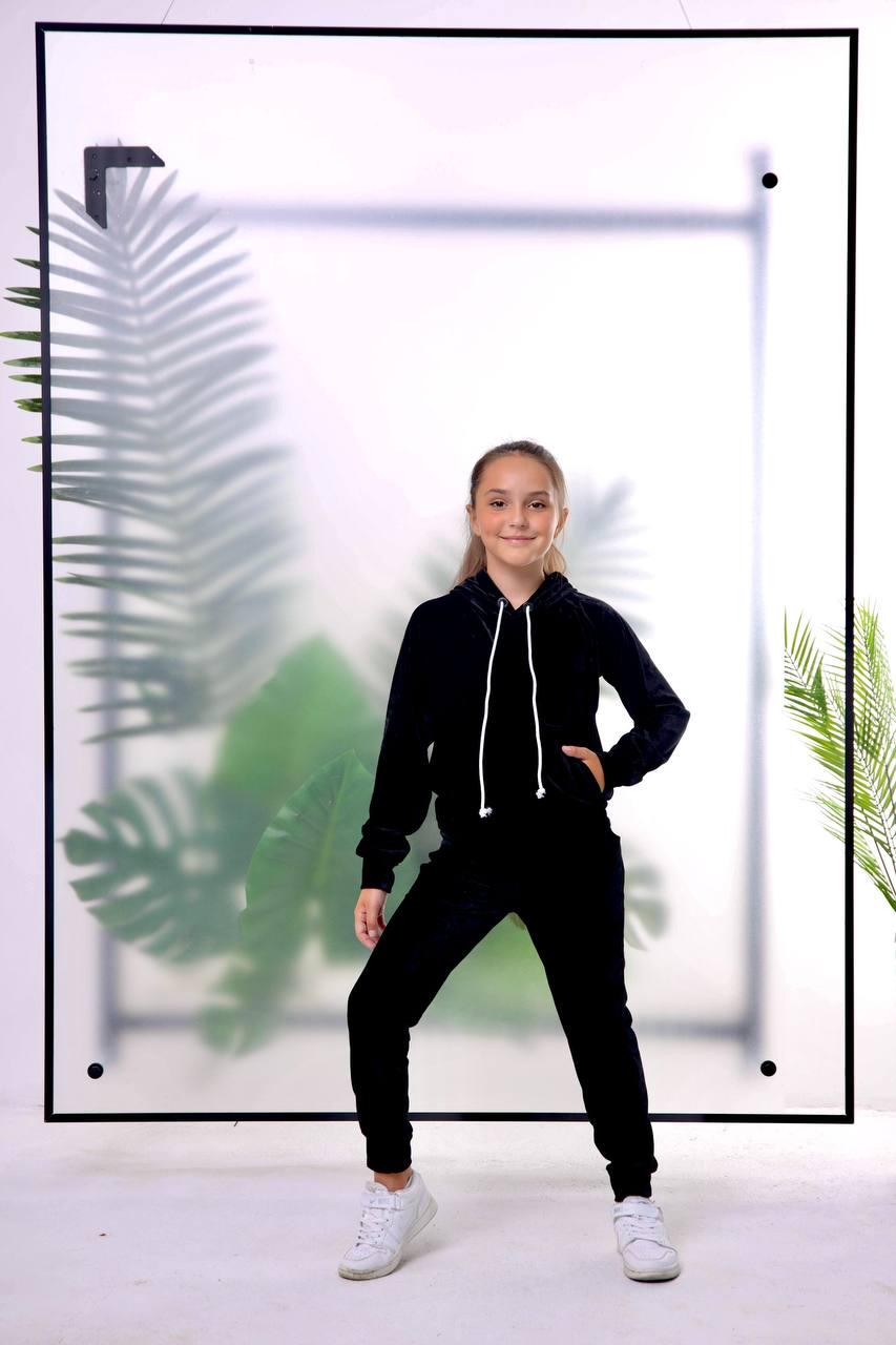 Спортивный костюм детский велюровый AVRORA АА117145 худи и штаны для девочки 152 см Черный