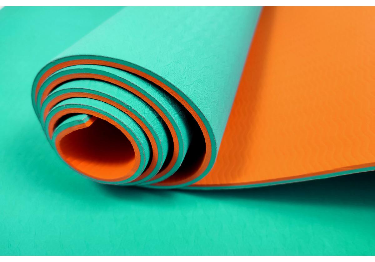Коврик для йоги и фитнеса EasyFit TPE/TC двухслойный 6 мм Бирюзово-оранжевый (EF-1924-T/O) - фото 2