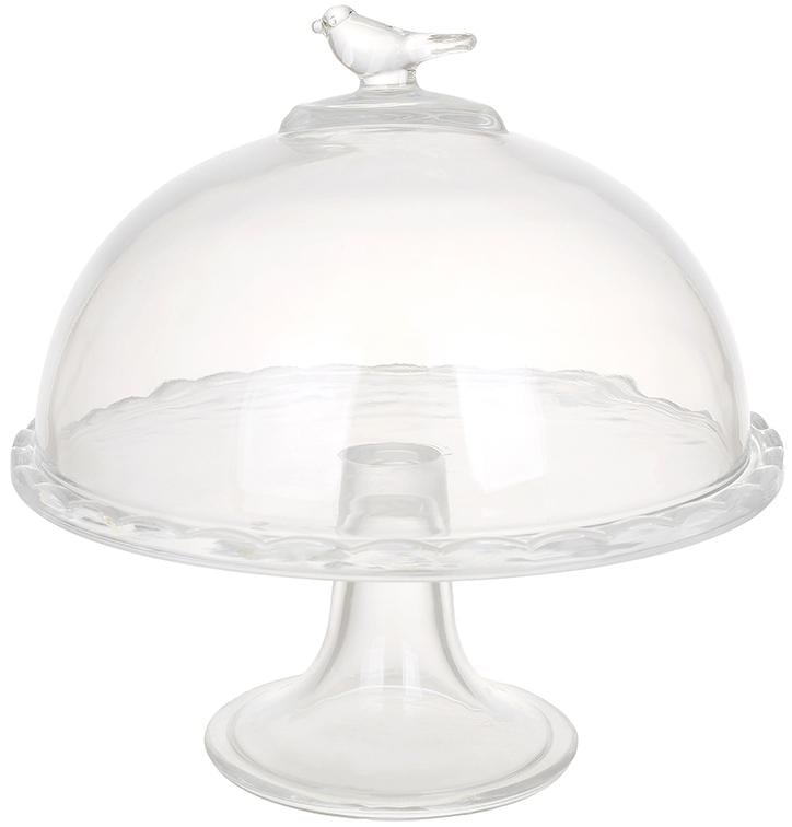 Блюдо скляне Bird на нозі зі скляною кришкою-ковпаком 19 см