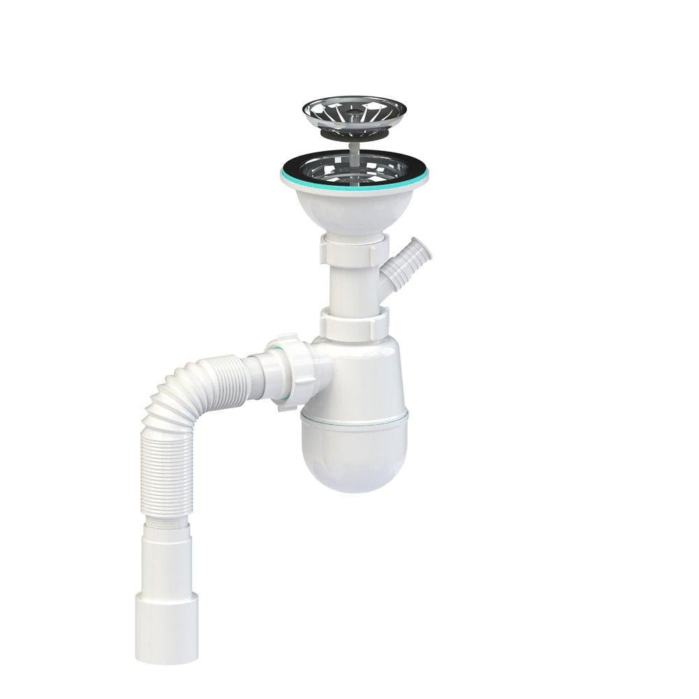 Сифон для кухонной мойки с переливом SoloPlast К1140 с отводом для техники (2627342211)