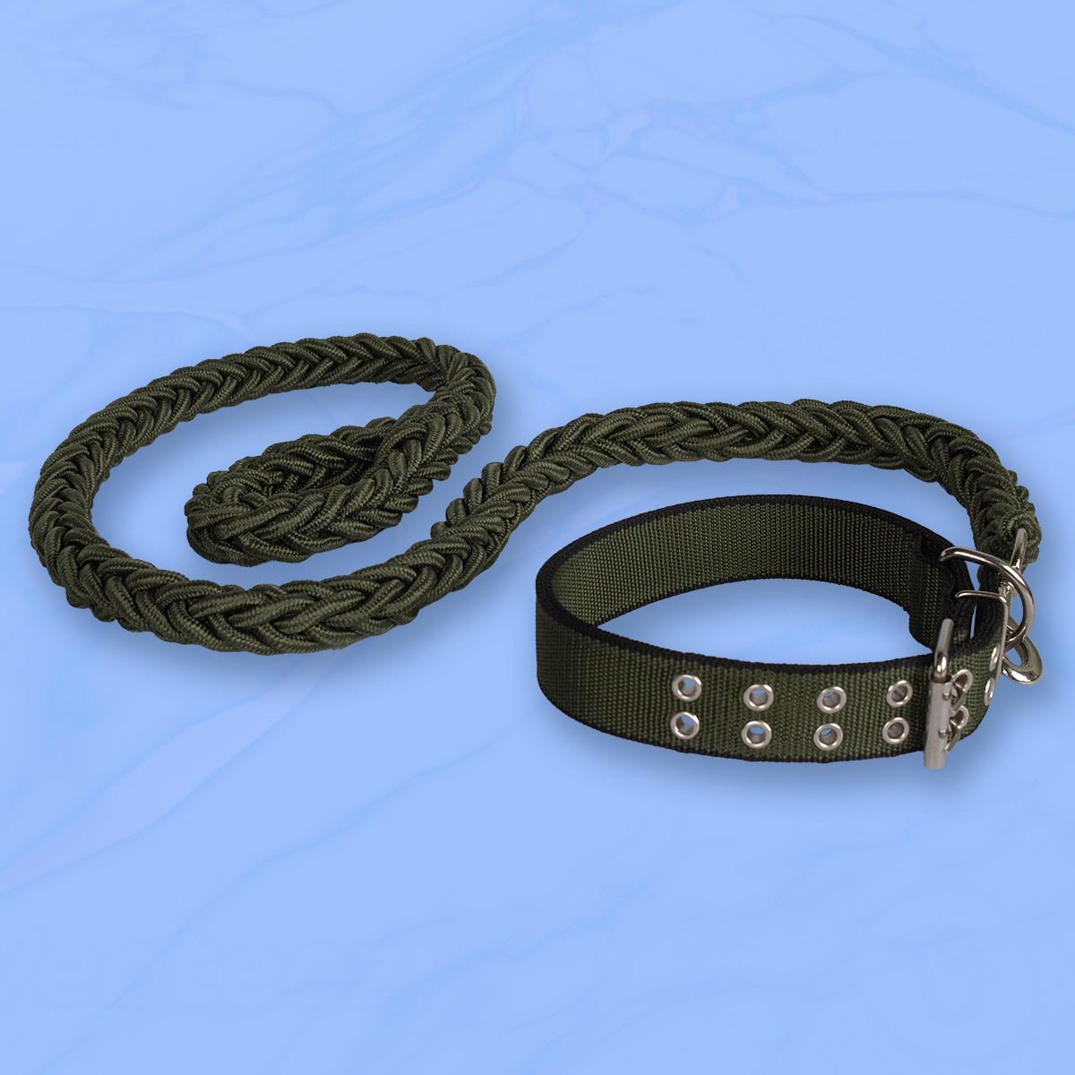 Повідець та нашийник для собак №1 32-44 см 130 см х 1,2 см Зелений (2296454405)