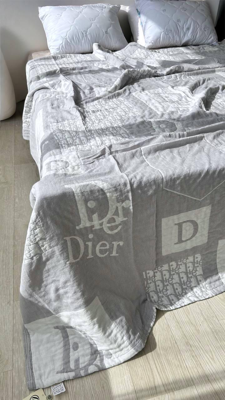 Покрывало-плед Лен хлопковое евро 200х230 см Светло-серый (15255675)