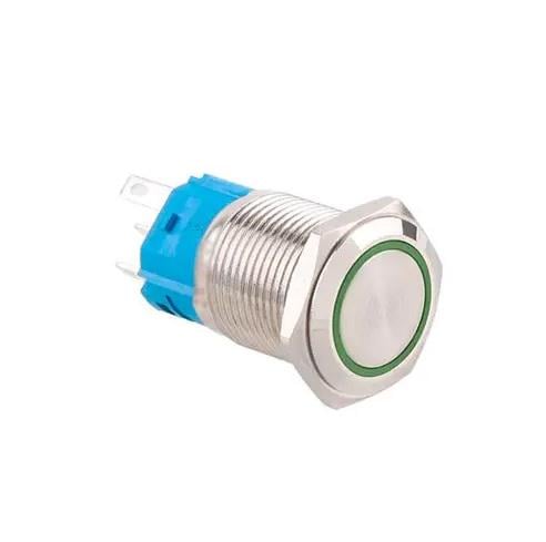 Кнопка поворотная 19K-P11D 19 мм 12-24V Зеленая подсветка LED 5pin Silver (1021403)