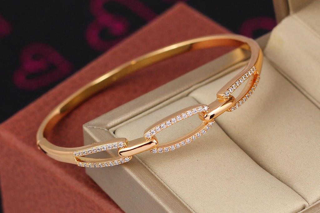 Браслет бенгл Xuping Jewelry Три овалы 60 мм 10 мм на руку от 17-19 см Золотистый (2476076381)