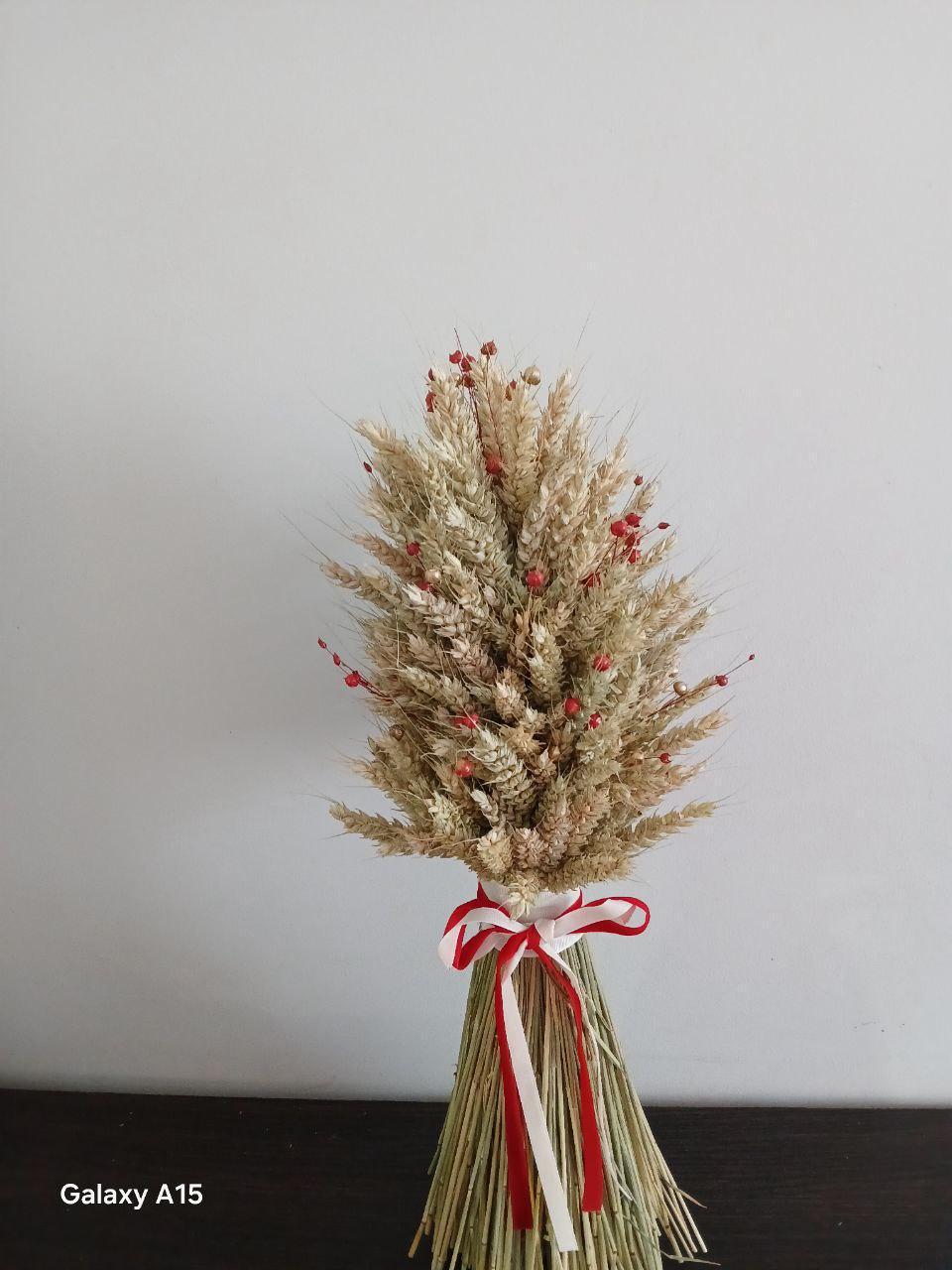 Дідух різдвяний з колосcя пшениці/льону та вівса 50-55 см з білою стрічкою (2822760190) - фото 5 Дідух різдвяний з колосcя пшениці/льону та вівса 50-55 см з білою стрічкою (2822760190) - фото 5